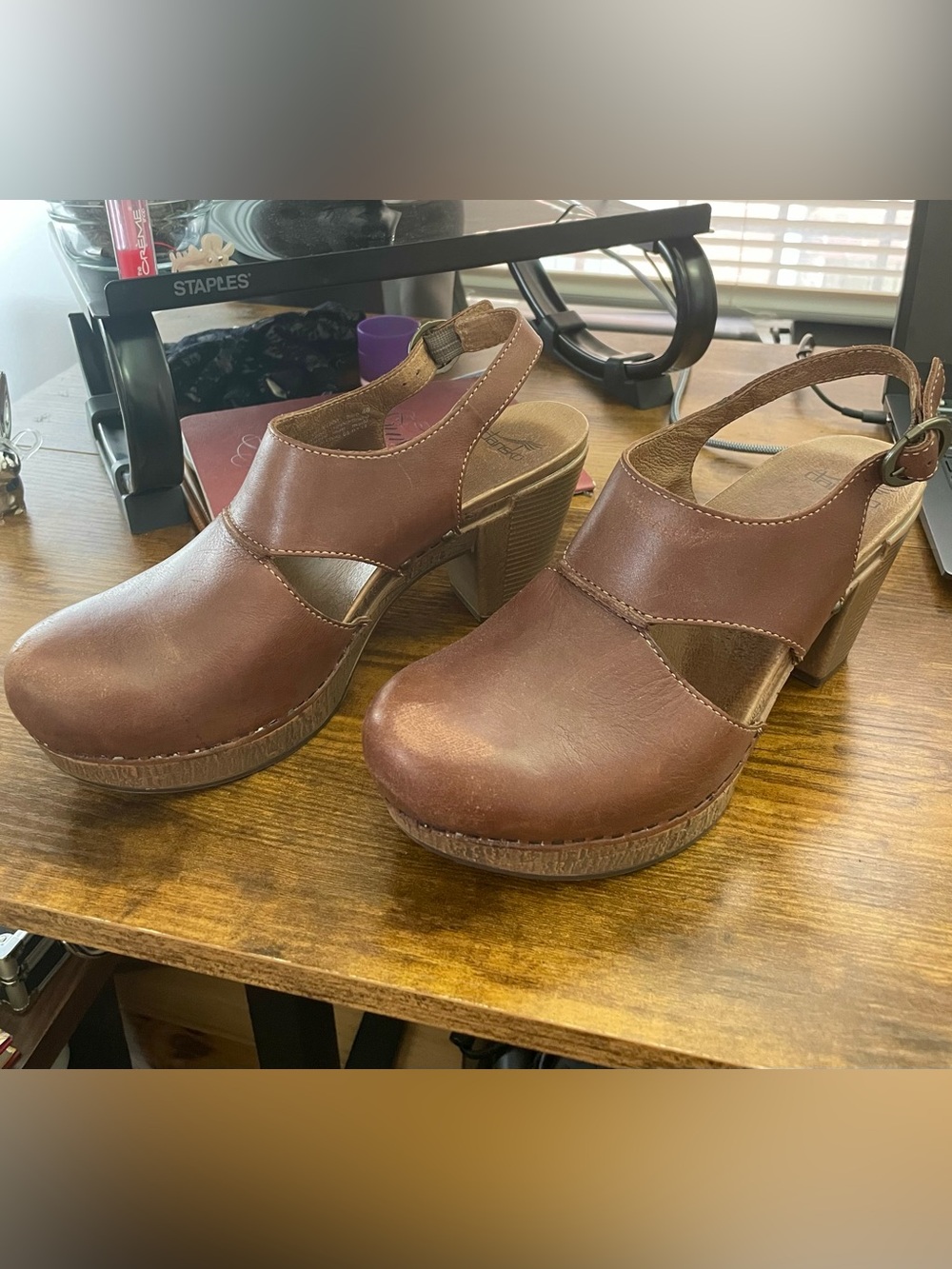 Dansko Brown Leather Platform Slingback Clogs